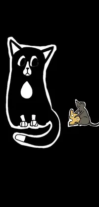 This minimalistic phone live wallpaper showcases a black and white cartoon drawing of a cat and mouse, and is a hit on Reddit