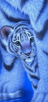 This live wallpaper features a stunning painting of a white tiger and cub set in a lush forest