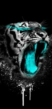 This live phone wallpaper showcases a stunning close-up digital art image of a formidable roaring tiger