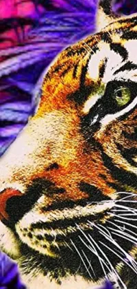 Get lost in a digital rendering of a vibrant and colorful tiger's face with this mesmerizing phone live wallpaper