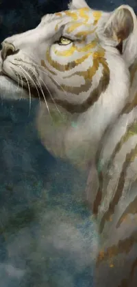 Transform your phone&#39;s home screen into a mystical world with this stunning close-up of a digital painting of a tiger