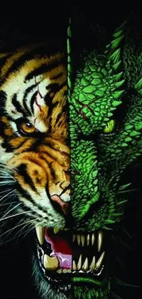 This fantastic phone live wallpaper showcases a stunning tiger and dragon image up close