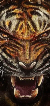 This live wallpaper features a strikingly fierce image of a tiger's face, with its mouth wide open