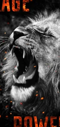 This live phone wallpaper boasts an intense image of a roaring lion, covered in scars, against a black and white backdrop
