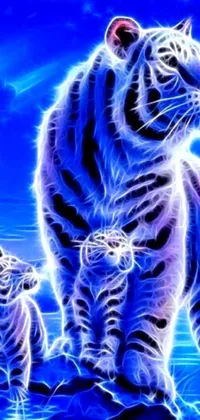 Enhance your mobile screen with this captivating live wallpaper showcasing two white tigers standing together in a forest setting