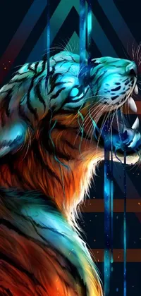 This stunning live wallpaper features a close-up of a tiger with its mouth open, inspired by furry art