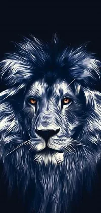 This phone live wallpaper features a highly detailed vector art of a lion's face in intense detail