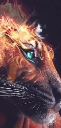Looking for an eye-catching live wallpaper for your phone? Check out this stunning digital artwork featuring a fierce tiger with a fiery blaze on its face