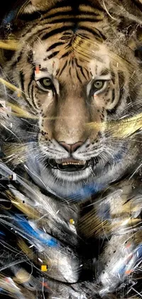 This phone live wallpaper showcases a highly-detailed, full-body airbrush painting of a tiger in street art style