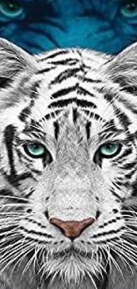 This live wallpaper showcases a stunning image of a white tiger with blue eyes