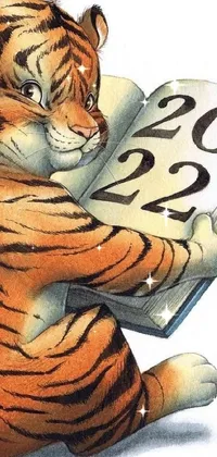 Enhance your phone with a stunning live wallpaper featuring a majestic tiger reading a book