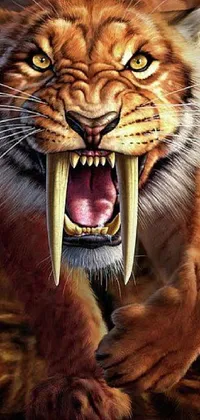 Get ready for a thrilling experience with this Saber-toothed Tiger phone live wallpaper! Featuring a stunning depiction of the extinct predator, this trendy live wallpaper is a raging hit on Pixart