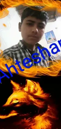 Discover a captivating phone live wallpaper that features a young individual standing in front of a fire