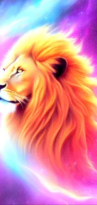 This galaxy lion live wallpaper showcases a close-up of a fierce lion with a majestic airbrush painting approach and distinct furry art elements