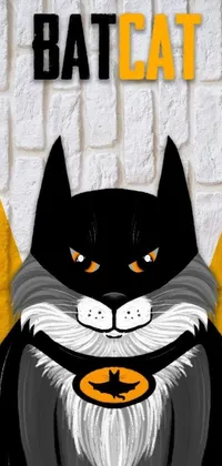 Get this amazing phone live wallpaper with a charming black and white cat on a sunny yellow and white brick wall