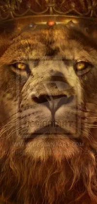 This live wallpaper features a majestic digital rendering of a lion donning a golden crown