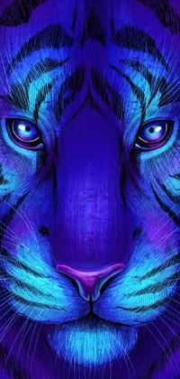 Enhance your phone with this electrifying live wallpaper featuring a vector art purple tiger seen up close with its mesmerizing blue laser eyes locked in a hypnotic stare