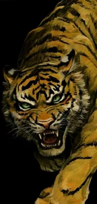 Get this stunning digital artwork of a fierce tiger pouncing on your phone's live wallpaper