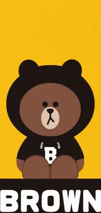 This live phone wallpaper features a cute brown teddy bear holding a sign that reads "brown give you luck" against a playful background inspired by Kpop idols