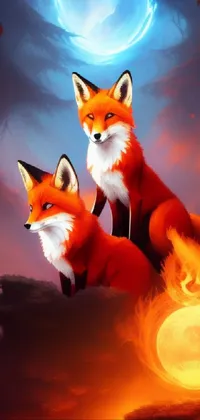 This fox couple live wallpaper is a stunning digital painting
