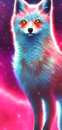 This lively phone live wallpaper features a striking red fox standing magnificently atop a luscious green field