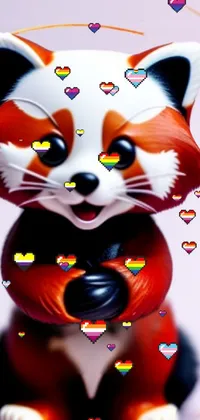 This stunning phone live wallpaper features a beautifully crafted figurine of a red panda in the vibrant toyism style