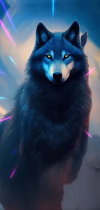 This live wallpaper features a stunning canine portrait painted in shades of gray and blue, with intense blue eyes that seem to capture all of your attention