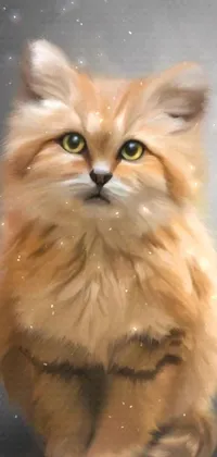This cute and adorable phone live wallpaper features a digital painting of a sand cat on a gray background