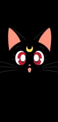 This live wallpaper features a cute cartoon cat face set against a black background with a moon at a distance