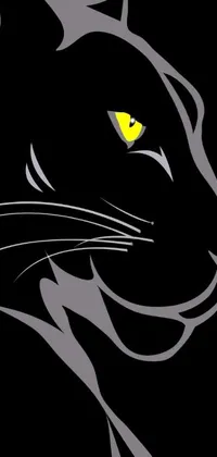 This live phone wallpaper features a striking black cat with vibrant yellow eyes set against an understated black background