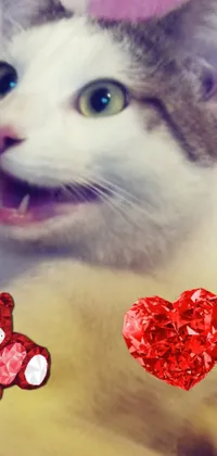 This is an aesthetic live wallpaper featuring a cute cat with a heart and teddy bear