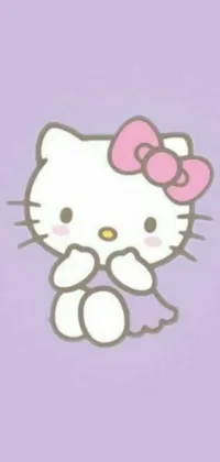 This live wallpaper showcases the iconic Hello Kitty character up close, kneeling in an adorable pose