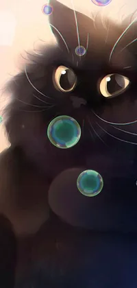 This black cat live wallpaper features an adorable Persian feline with big eyes