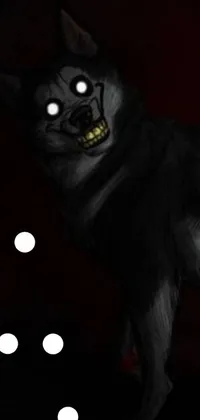 This live wallpaper features a dark and ominous theme with a disturbingly grinning canine at its center
