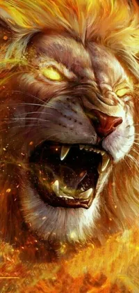 This phone live wallpaper showcases a close-up of a roaring lion, displaying its strength and power for all to see