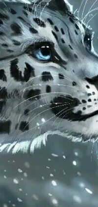 This snow leopard live wallpaper showcases a beautiful painting of a feline in a snowy environment