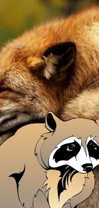 Get the heartwarming raccoon and dog close up live wallpaper that is digitally rendered with a stylized fox-like appearance