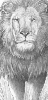This live phone wallpaper features a detailed pencil drawing of a lion and a fairy in a straight-on portrait