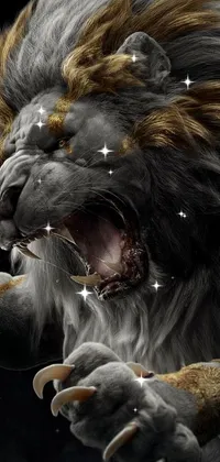 This stunning <a href="/">phone live wallpaper</a> features a close-up of a powerful lion with its jaws open, displaying its fierce teeth