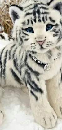This 2020 phone live wallpaper features a highly detailed, realistic, and photorealistic painting of a beautiful white tiger cub