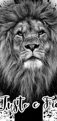 This phone live wallpaper showcases a striking black and white image of a fierce lion, taking inspiration from prevalent Instagram design trends including furry art and streetwear graphics