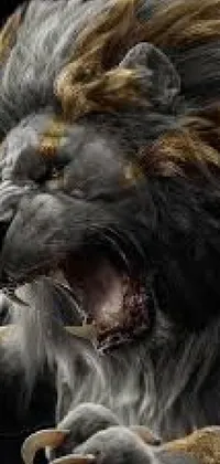 This impressive phone live wallpaper showcases a digitally created close-up of a roaring lion