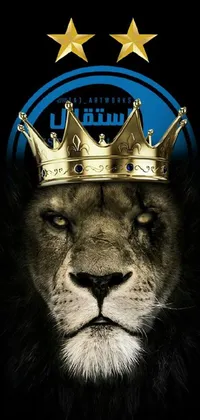 This phone live wallpaper depicts a majestic lion donning a crown against a swirling black and blue background