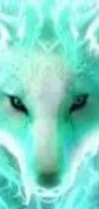 This phone live wallpaper showcases a high-resolution digital artwork of a white wolf's face in a close-up view