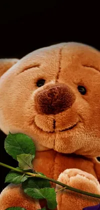 Get ready to add some cuteness to your phone with a brown teddy bear live wallpaper! Holding a purple rose close, this charming bear is a close-up, happy, smiling companion