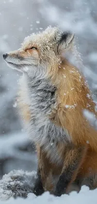 The "Fox in the Snow" live wallpaper depicts a majestic fox sitting in a moonlit forest covered in fluffy snowflakes