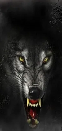 This live wallpaper depicts a fierce wolf baring its teeth in front of a full moon, with a snake slithering beside it