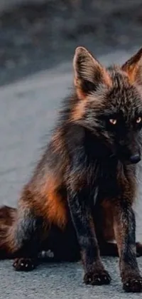 This exciting live wallpaper showcases the image of an orange and black fox sitting on the side of a road, with fantastic realism