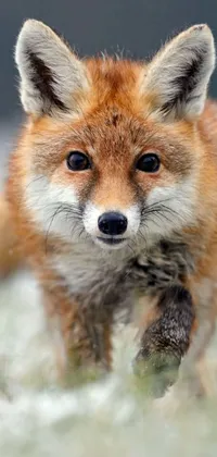 This phone live wallpaper features a captivating close-up of a red fox running towards the camera