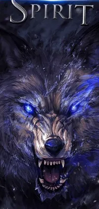 This vibrant phone live wallpaper showcases a magnificent wolf with striking blue eyes